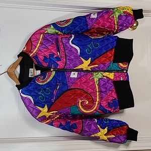 Betty Barclay Vintage Satin Quilted Bomber Jacket - Funky 80s Retro Coat